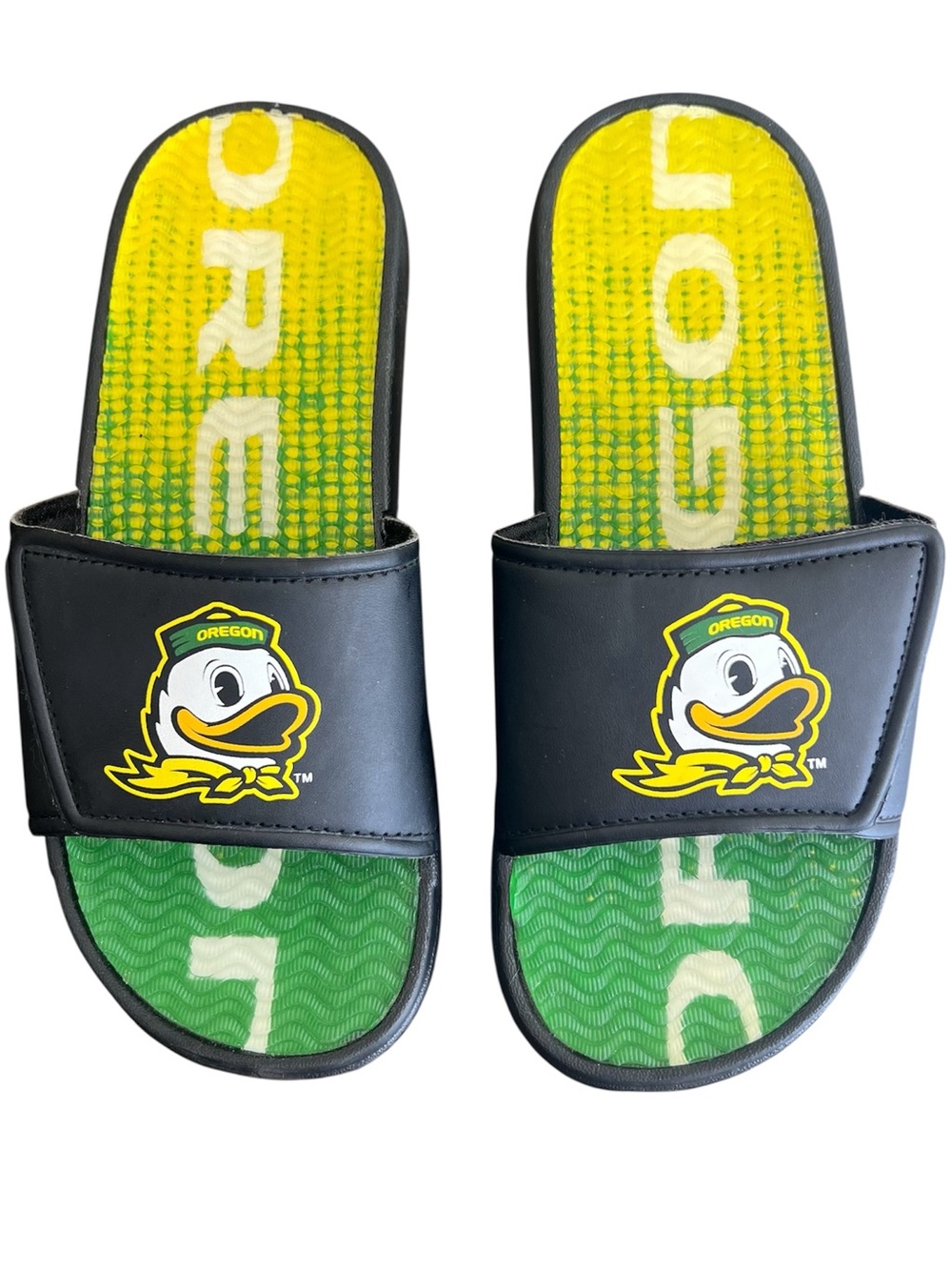 FOCO Oregon Ducks Men’s Black Gel Slide Sandals with Green & Yellow Footbed